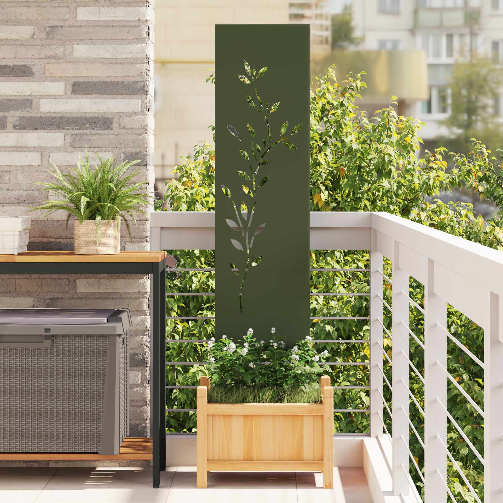 876255_1.jpg vidaXL Záhradná clona na súkromie Kvetinový Olivovo zelená 32 x 140 cm – Obrázok 1