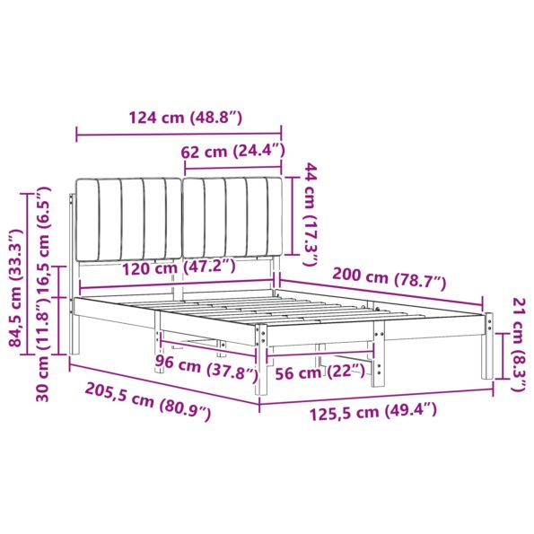 vidaXL Rám postele s čalúneným čelom Prírodná a čierna 120 x 200 cm – Obrázok 11