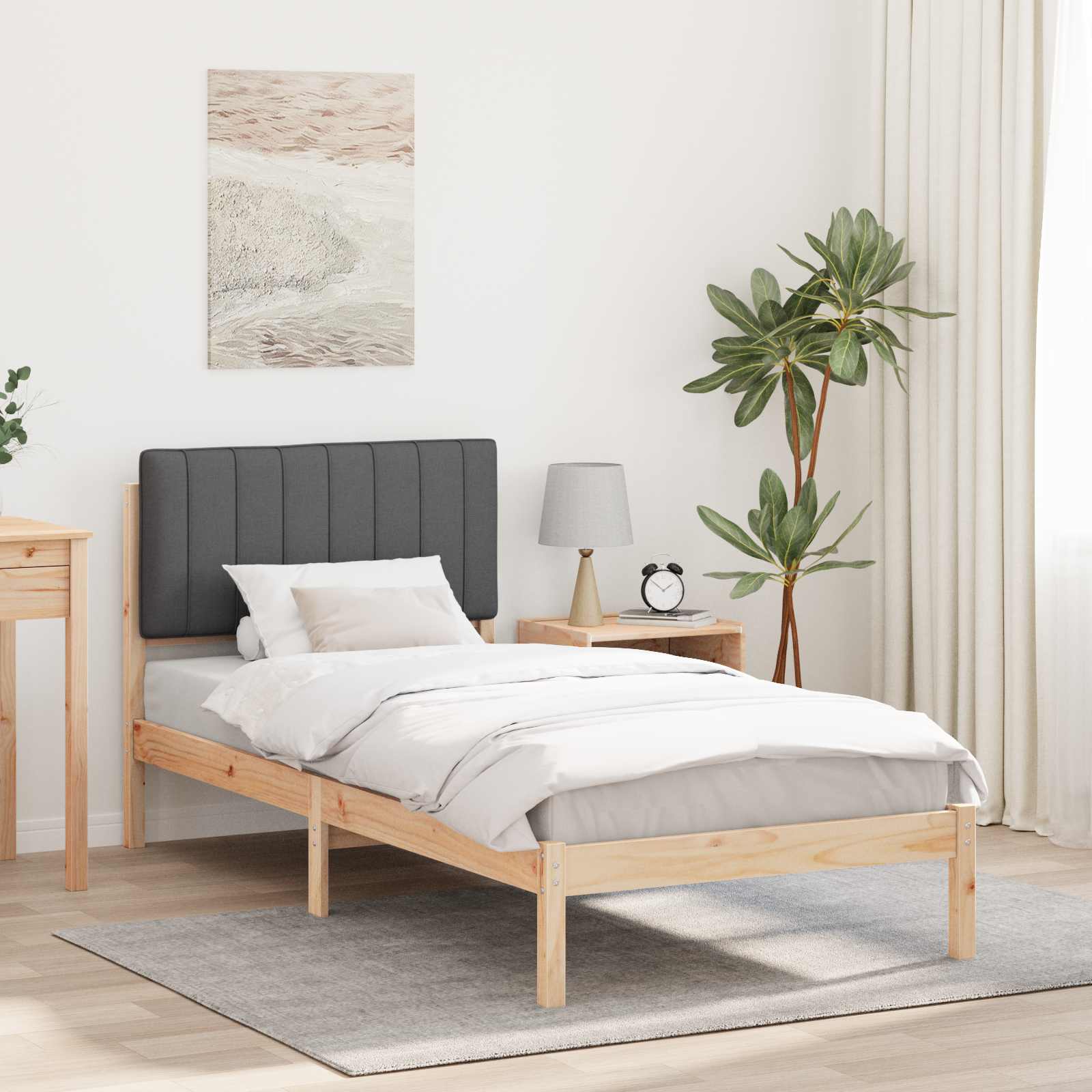 878075_1.jpg vidaXL Rám postele s čalúneným čelom Prírodná a tmavošedá 90 x 200 cm – Obrázok 1