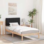 vidaXL Rám postele s čalúneným čelom Prírodná a čierna 90 x 200 cm