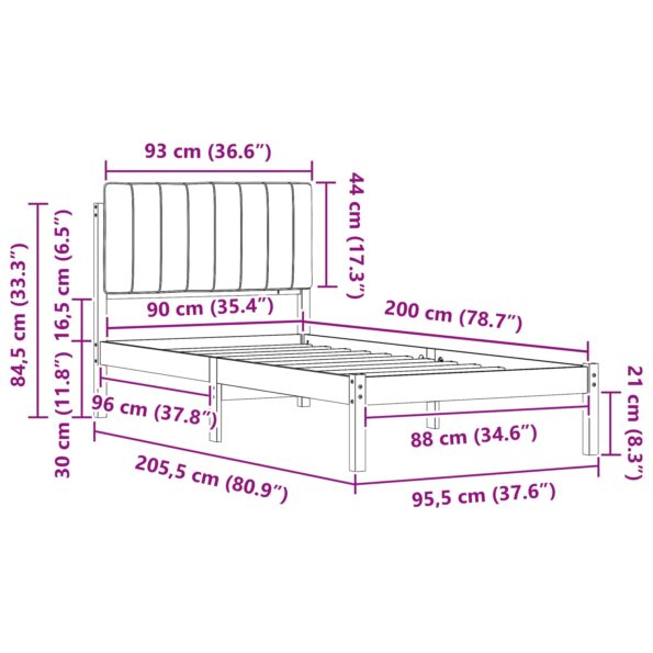 vidaXL Rám postele s čalúneným čelom Biela a svetlo šedá 90 x 200 cm – Obrázok 11