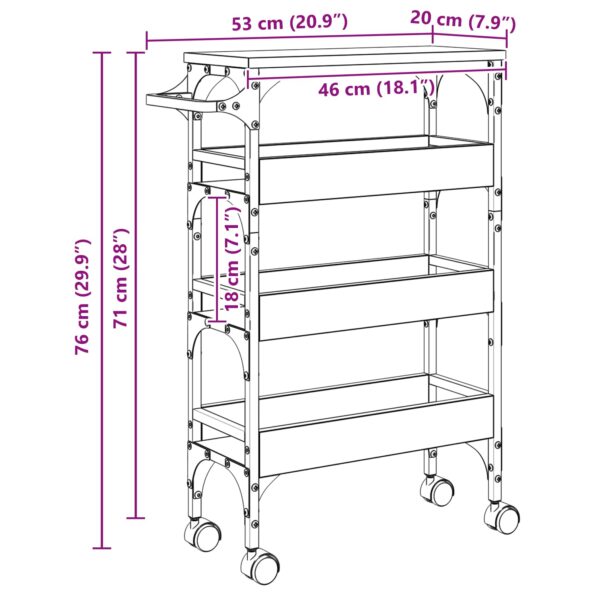vidaXL Kuchynský vozík Sonoma dub 53 x 20 x 76 cm Kompozitné drevo – Obrázok 11