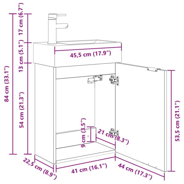 vidaXL Kúpeľňová skrinka s batériou Staré drevo 45,5 x 22,5 x 84 cm – Obrázok 10
