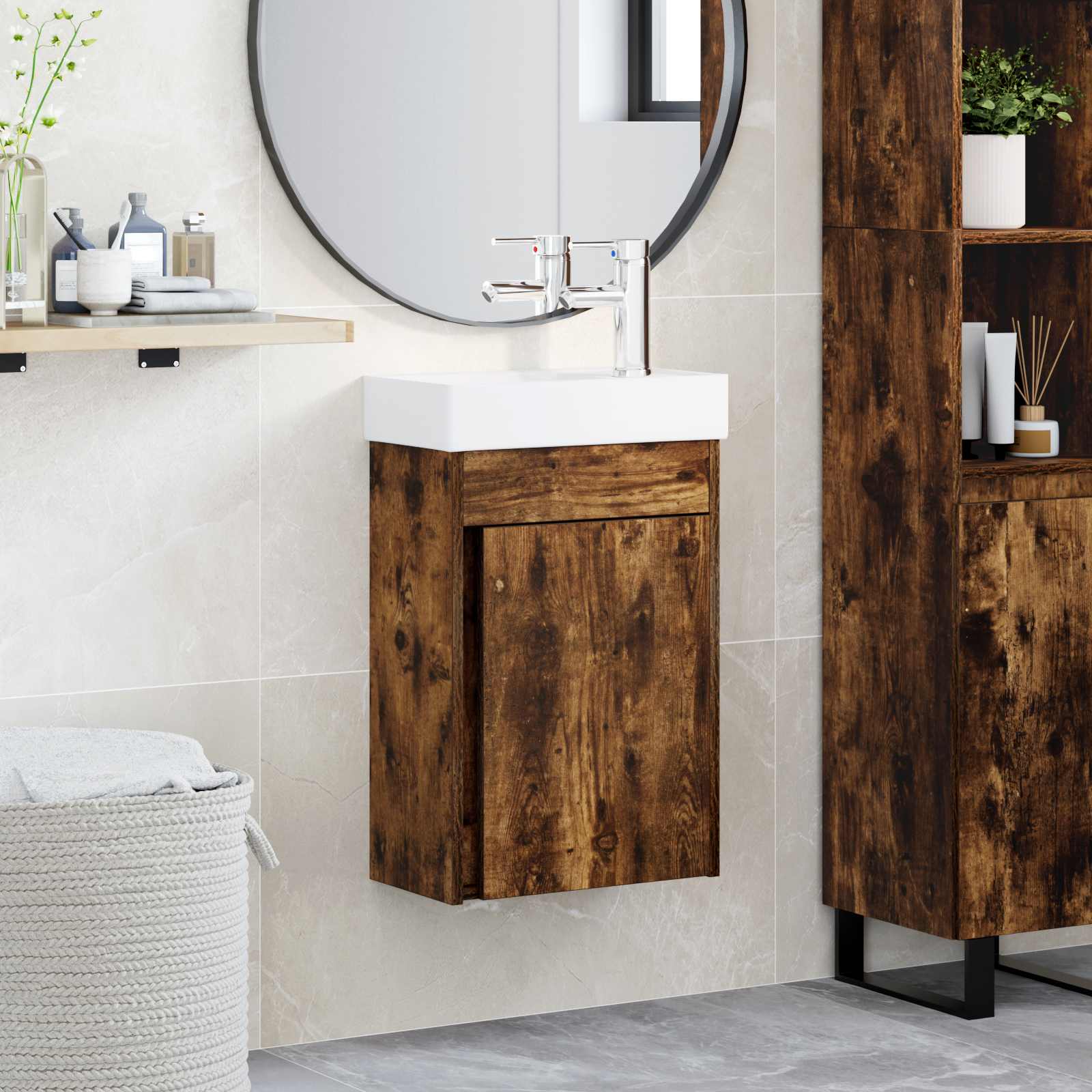 889525_1.jpg vidaXL Kúpeľňová skrinka s batériou Dymový dub 40,5 x 22,5 x 62 cm – Obrázok 1