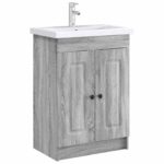 vidaXL Kúpeľňová skrinka pod umývadlo Sivý Sonoma 56 x 37,5 x 81 cm – Obrázok 3