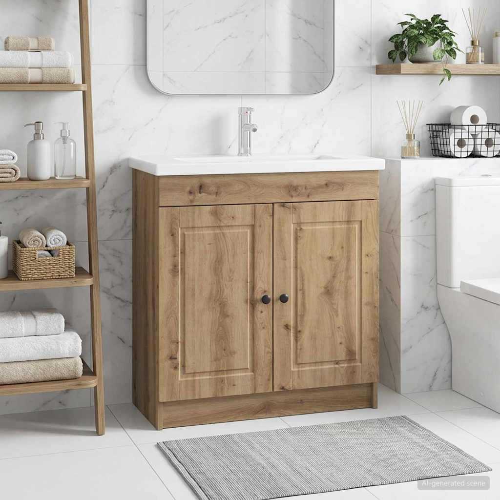 890073_1.jpg vidaXL Kúpeľňová skrinka pod umývadlo Dub artisan 56 x 37,5 x 81 cm – Obrázok 1