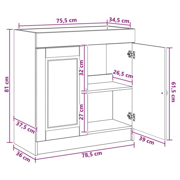 vidaXL Kúpeľňová skrinka pod umývadlo Dymový dub 78,5 x 37,5 x 81 cm – Obrázok 9