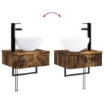 vidaXL Nástenné umývadlo Dymový dub 40 x 35 x 39 cm Kompozitné drevo – Obrázok 8