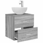 vidaXL Umývadlo s nástennou montážou Sivý Sonoma 49,5 x 35 x 63 cm – Obrázok 3