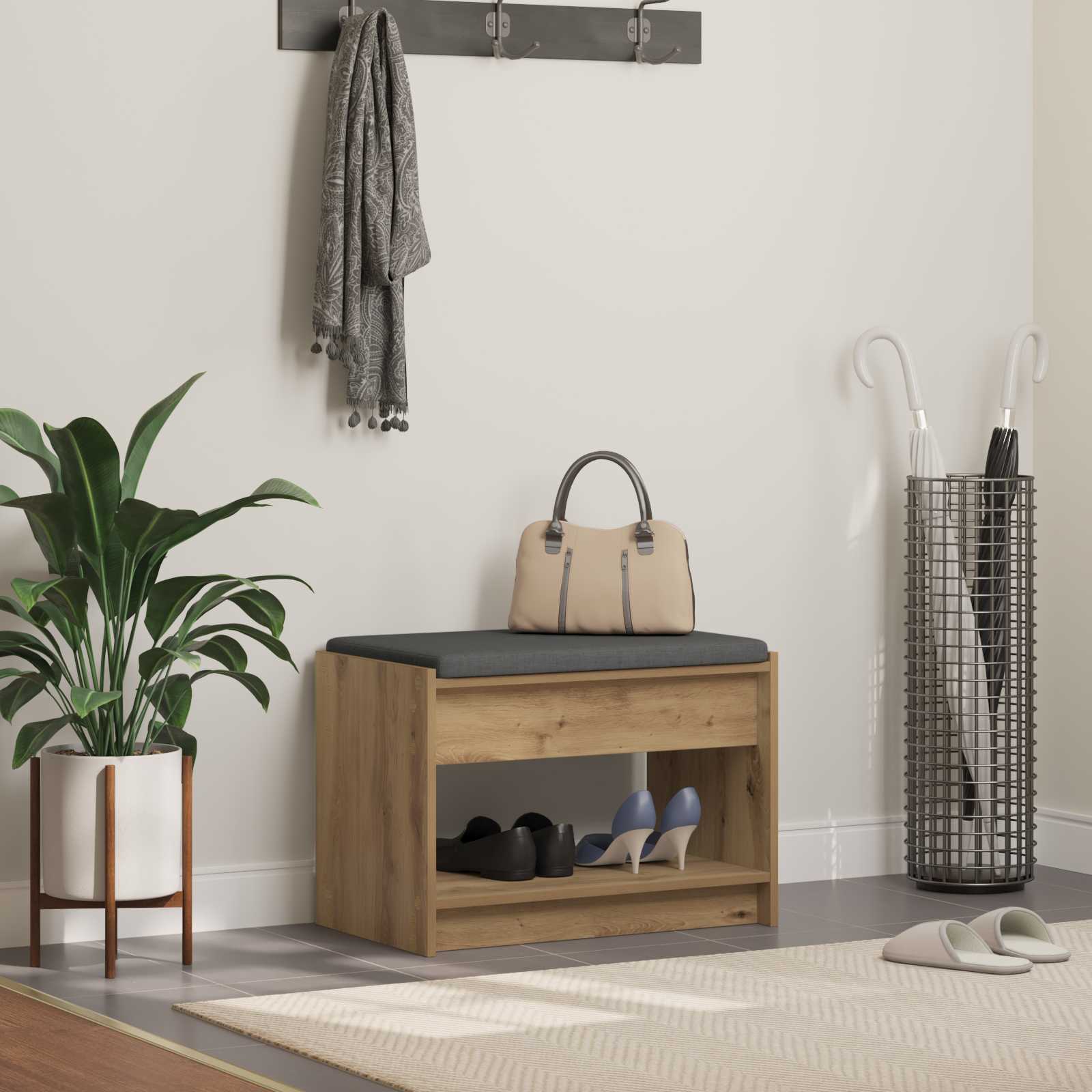 891575_1.jpg vidaXL Predsieňová lavica s vankúšom Remeselný Dub 63 x 38 x 45 cm – Obrázok 1