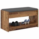 vidaXL Predsieňová lavica s vankúšom Staré drevo 83 x 38 x 45 cm – Obrázok 3