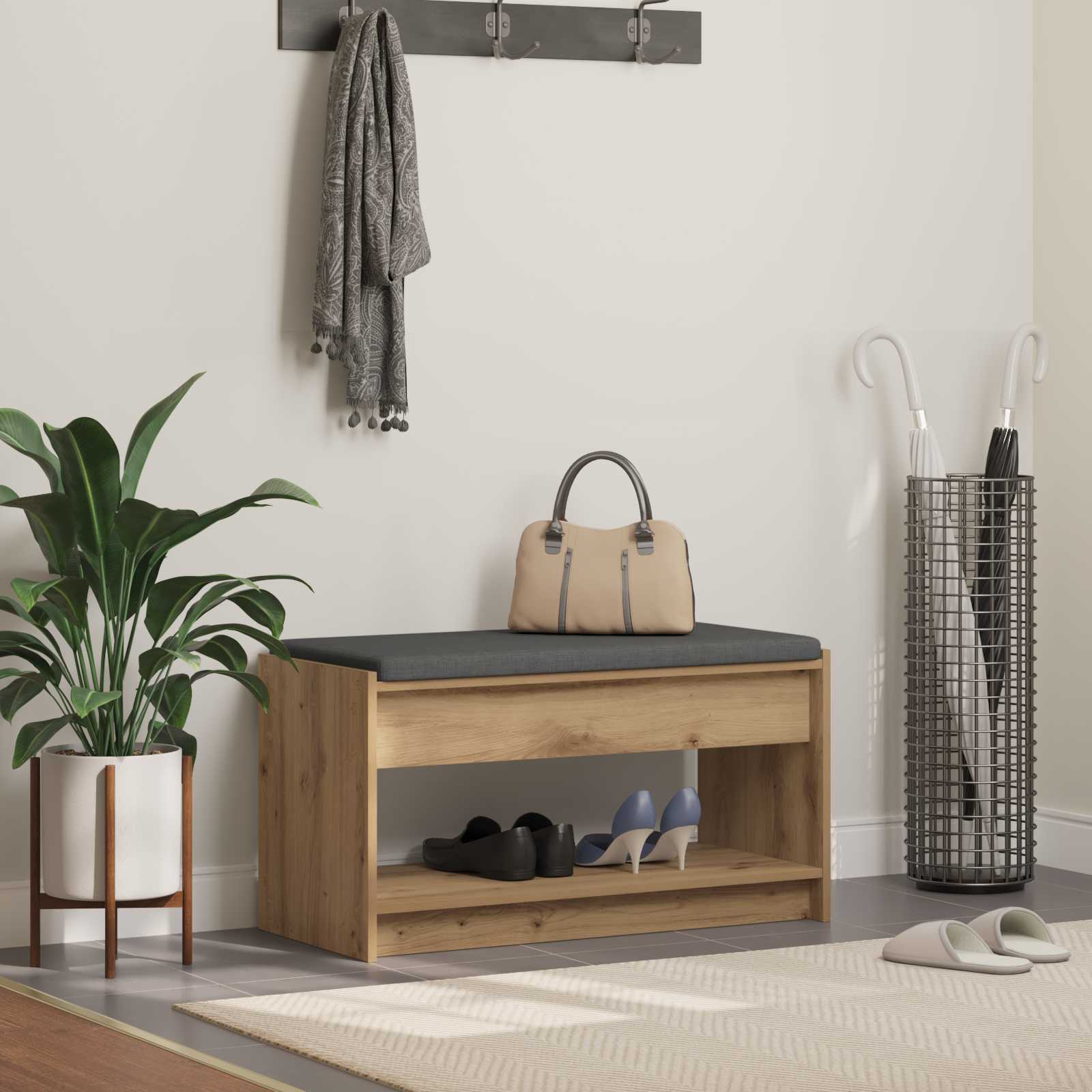 891583_1.jpg vidaXL Predsieňová lavica s vankúšom Remeselný Dub 83 x 38 x 45 cm – Obrázok 1