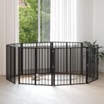 vidaXL Psia brána 8 pcs Čierny 80 x 80 cm Pozinkovaná oceľ