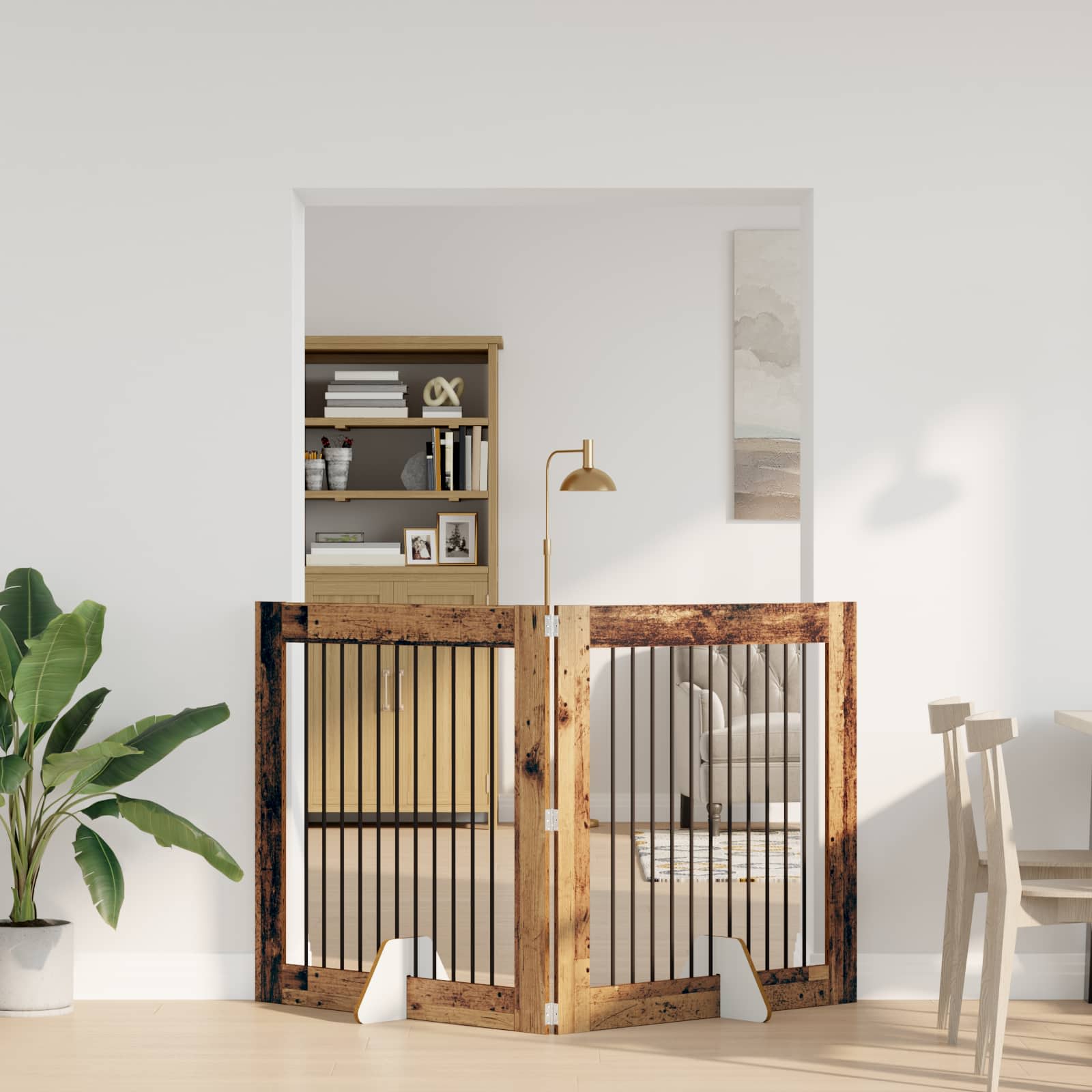 892029_1.jpg vidaXL Skladacia psia brána so stojanmi 2 pcs Staré drevo 200,5 cm – Obrázok 1