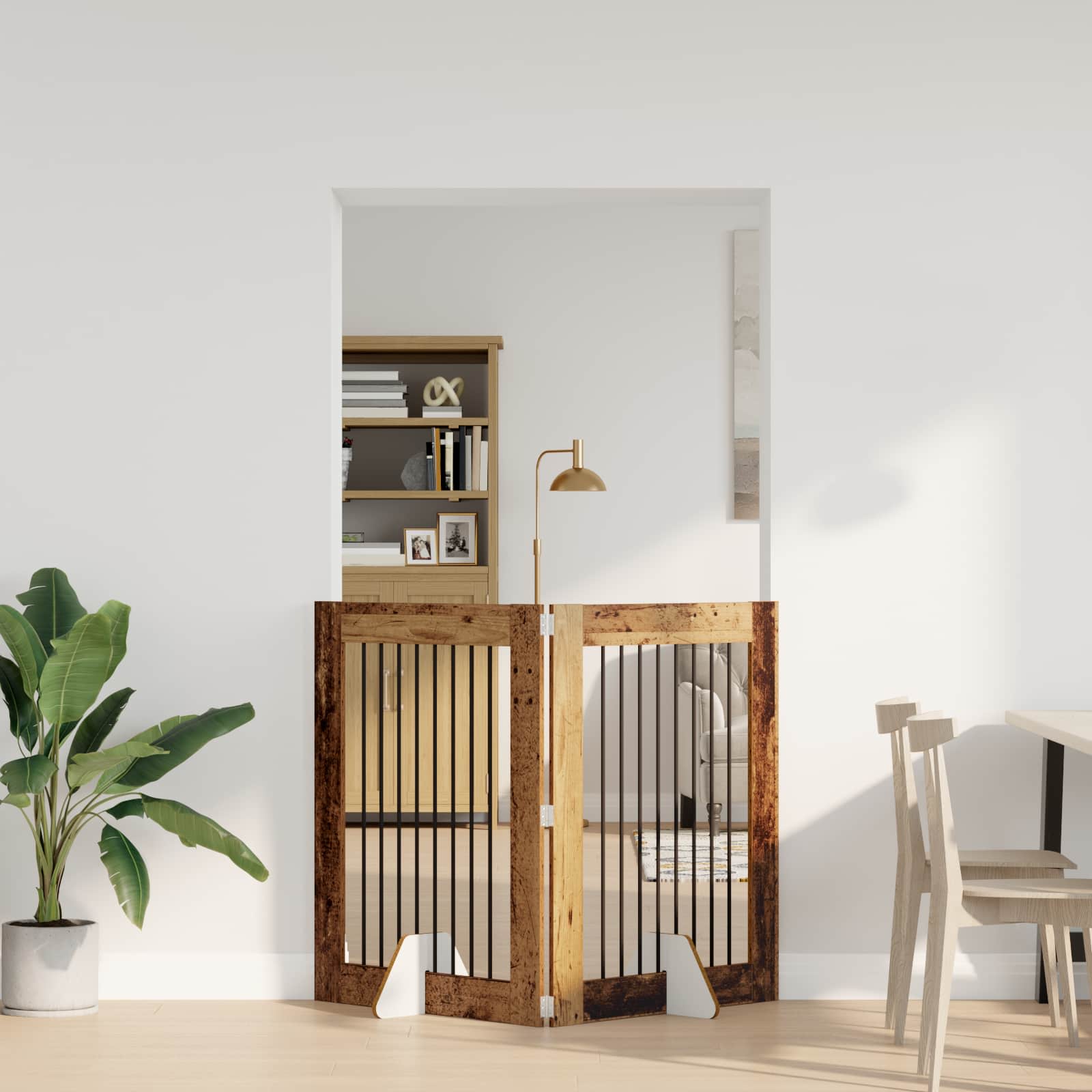 892041_1.jpg vidaXL Skladacia psia brána so stojanmi 2 pcs Staré drevo 160,5 cm – Obrázok 1