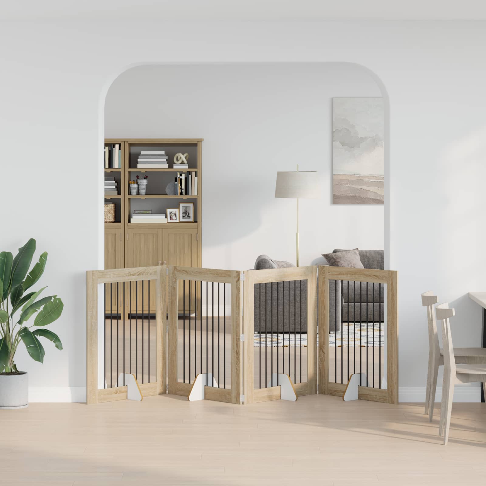 892044_1.jpg vidaXL Skladacia psia brána so stojanmi 4 pcs Dub sonoma 321 cm – Obrázok 1