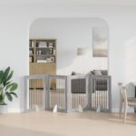 vidaXL Skladacia psia brána so stojanmi 4 pcs Sivá sonoma 321 cm