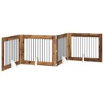 vidaXL Skladacia psia brána so stojanmi 4 pcs Staré drevo 401 cm – Obrázok 2