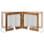 vidaXL Skladacia psia brána so stojanmi 4 pcs Staré drevo 401 cm – Obrázok 5