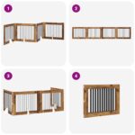 vidaXL Skladacia psia brána so stojanmi 4 pcs Staré drevo 401 cm – Obrázok 9