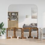 vidaXL Skladacia psia brána so stojanmi 4 pcs Dymový dub 321 cm