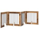 vidaXL Skladacia psia brána so stojanmi 4 pcs Staré drevo 321 cm – Obrázok 2