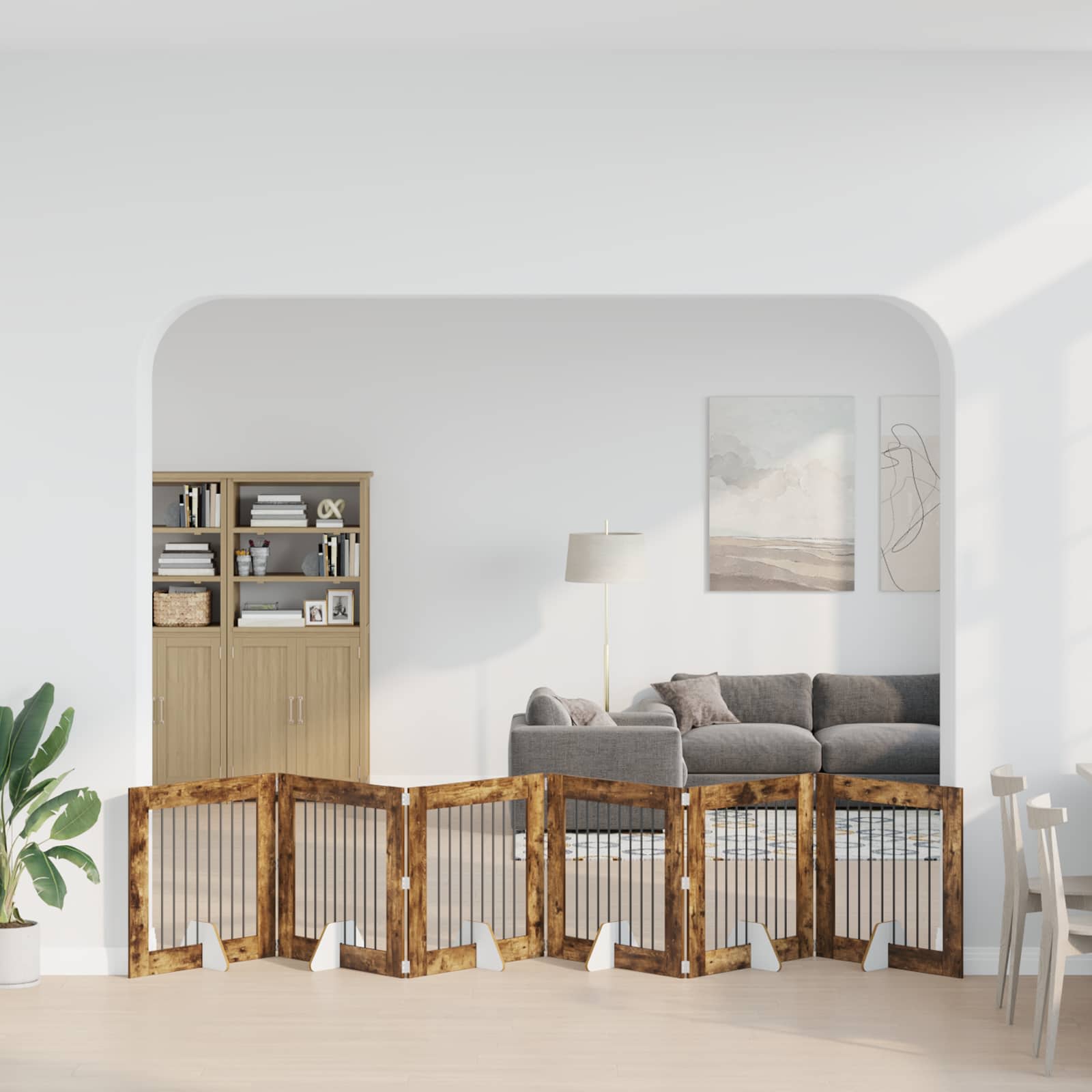 892087_1.jpg vidaXL Skladacia psia brána so stojanmi 6 pcs Dymový dub 482 cm – Obrázok 1