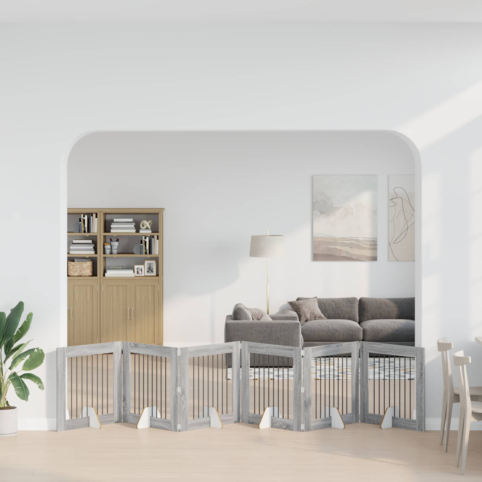 892088_1.jpg vidaXL Skladacia psia brána so stojanmi 6 pcs Sivá sonoma 482 cm – Obrázok 1