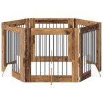vidaXL Skladacia psia brána so stojanmi 6 pcs Staré drevo 482 cm – Obrázok 2