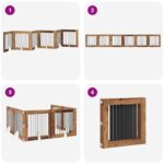 vidaXL Skladacia psia brána so stojanmi 6 pcs Staré drevo 482 cm – Obrázok 8