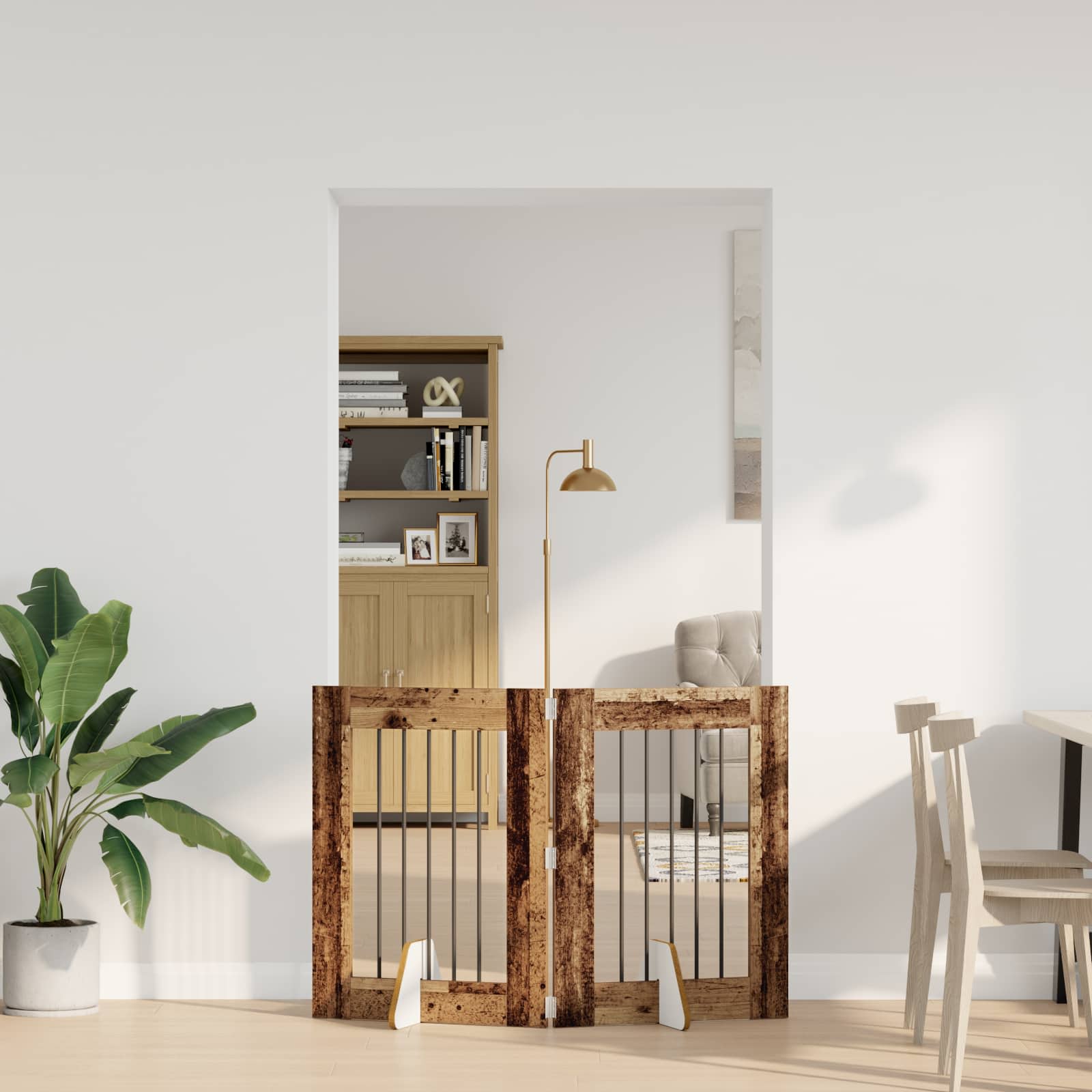 892095_1.jpg vidaXL Skladacia psia brána so stojanmi 2 pcs Staré drevo 120,5 cm – Obrázok 1