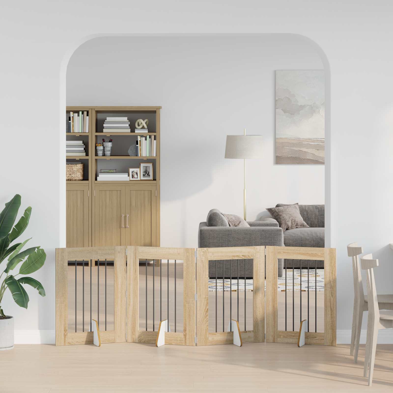 892098_1.jpg vidaXL Skladacia psia brána so stojanmi 4 pcs Dub sonoma 241 cm – Obrázok 1
