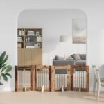 vidaXL Skladacia psia brána so stojanmi 4 pcs Staré drevo 241 cm