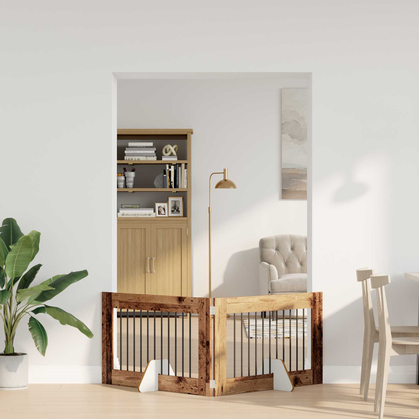 892113_1.jpg vidaXL Skladacia psia brána so stojanmi 2 pcs Staré drevo 200,5 cm – Obrázok 1