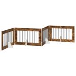vidaXL Skladacia psia brána so stojanmi 4 pcs Dymový dub 401 cm – Obrázok 2