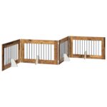 vidaXL Skladacia psia brána so stojanmi 4 pcs Staré drevo 401 cm – Obrázok 2