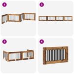 vidaXL Skladacia psia brána so stojanmi 4 pcs Staré drevo 401 cm – Obrázok 7