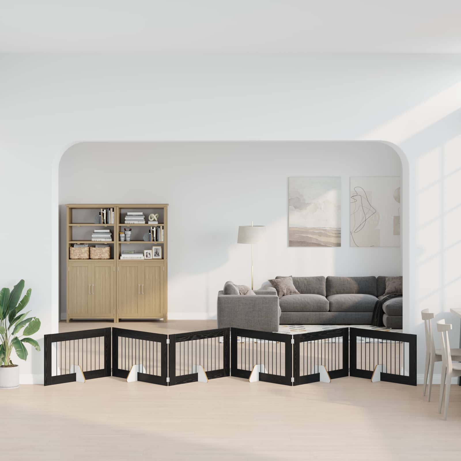 892121_1.jpg vidaXL Skladacia psia brána so stojanmi 6 pcs Čierny dub 602 cm – Obrázok 1