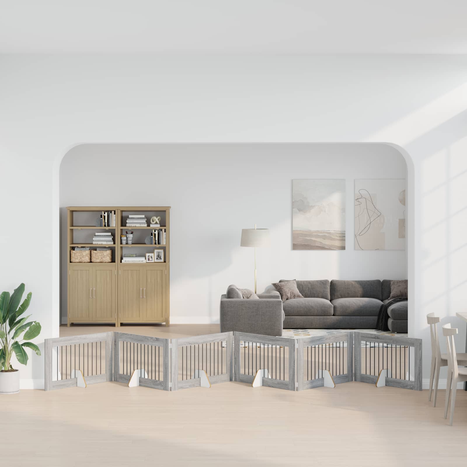 892124_1.jpg vidaXL Skladacia psia brána so stojanmi 6 pcs Sivá sonoma 602 cm – Obrázok 1