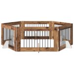 vidaXL Skladacia psia brána so stojanmi 6 pcs Staré drevo 602 cm – Obrázok 2