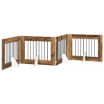 vidaXL Skladacia psia brána so stojanmi 4 pcs Staré drevo 321 cm – Obrázok 2