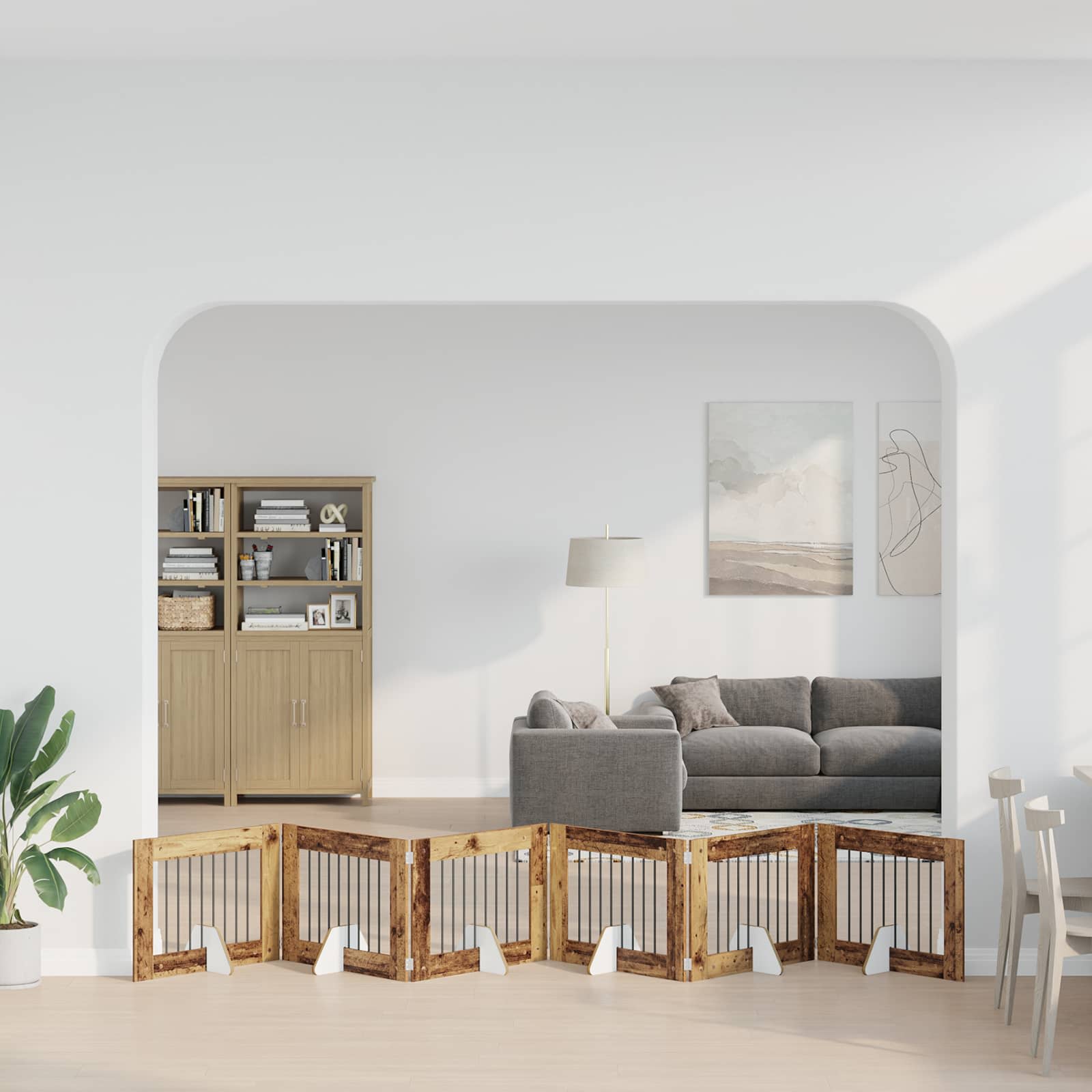 892143_1.jpg vidaXL Skladacia psia brána so stojanmi 6 pcs Staré drevo 482 cm – Obrázok 1