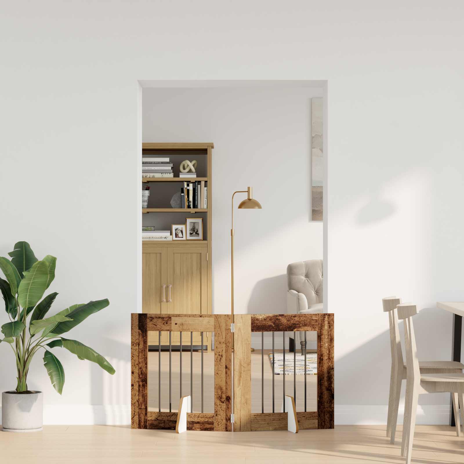 892149_1.jpg vidaXL Skladacia psia brána so stojanmi 2 pcs Staré drevo 120,5 cm – Obrázok 1