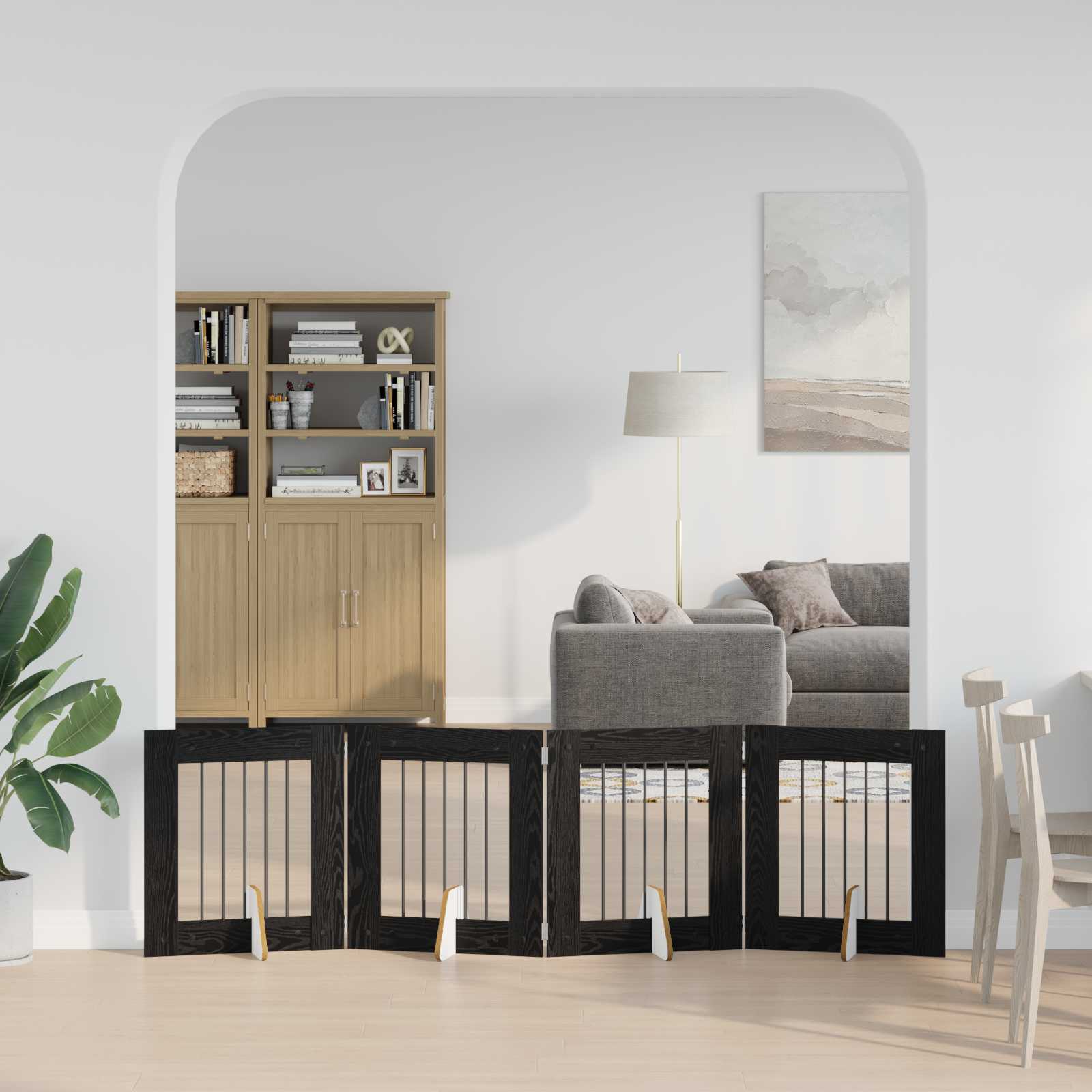 892151_1.jpg vidaXL Skladacia psia brána so stojanmi 4 pcs Čierny dub 241 cm – Obrázok 1