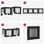 vidaXL Skladacia psia brána so stojanmi 4 pcs Čierny dub 241 cm – Obrázok 9