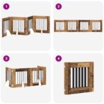 vidaXL Skladacia psia brána so stojanmi 4 pcs Staré drevo 241 cm – Obrázok 9