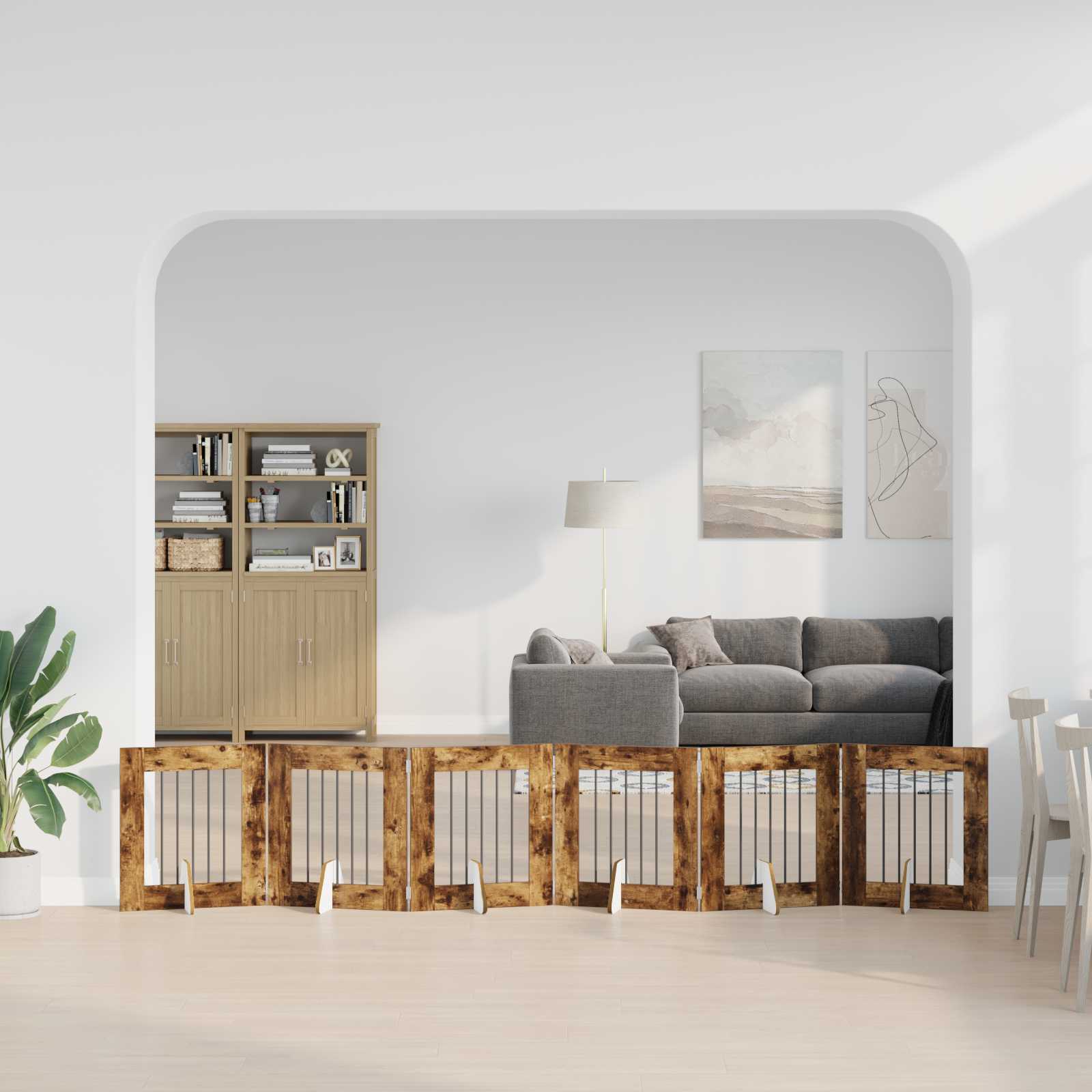 892159_1.jpg vidaXL Skladacia psia brána so stojanmi 6 pcs Dymový dub 362 cm – Obrázok 1