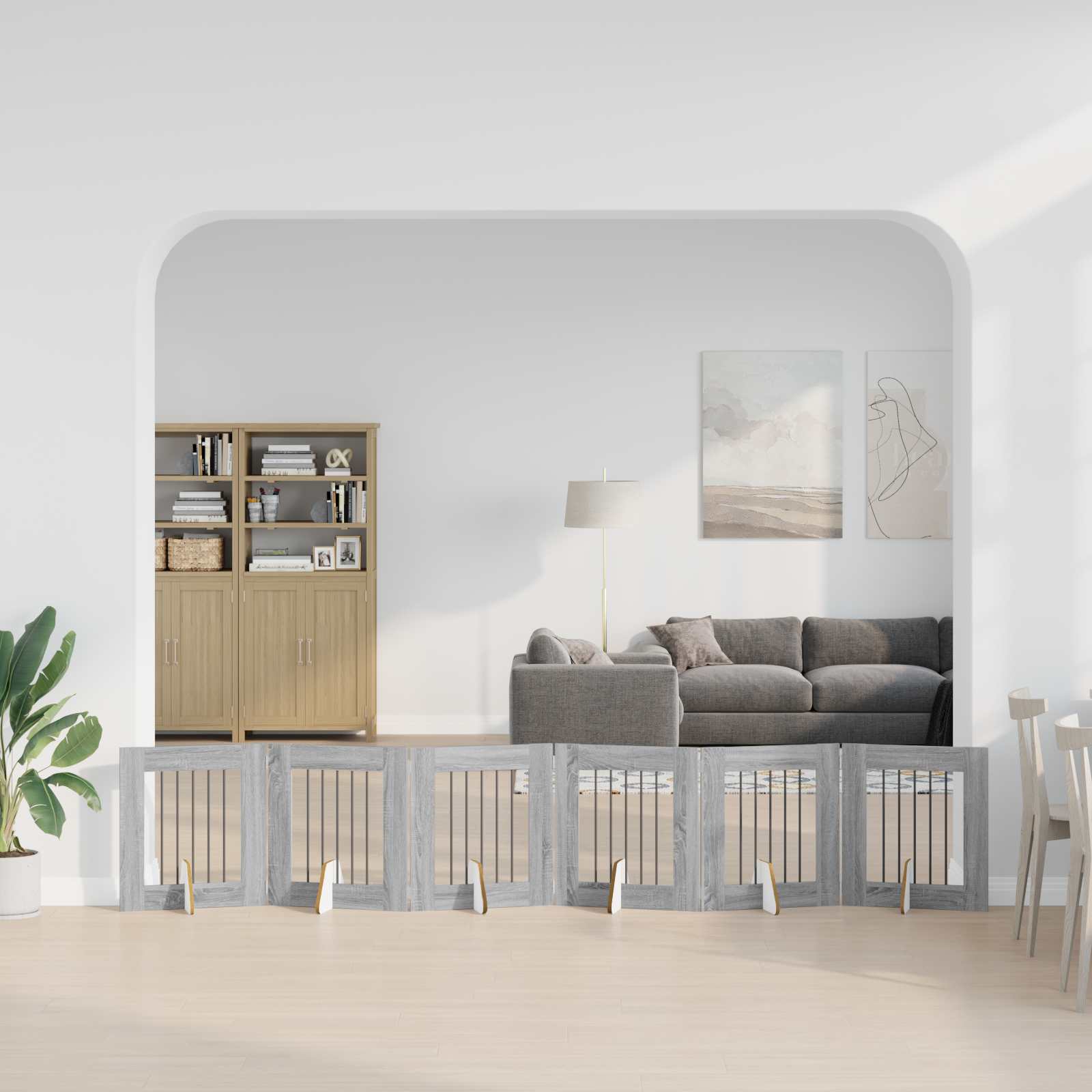 892160_1.jpg vidaXL Skladacia psia brána so stojanmi 6 pcs Sivá sonoma 362 cm – Obrázok 1