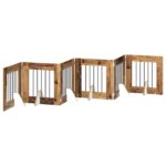 vidaXL Skladacia psia brána so stojanmi 6 pcs Staré drevo 362 cm – Obrázok 2