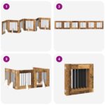 vidaXL Skladacia psia brána so stojanmi 6 pcs Staré drevo 362 cm – Obrázok 7